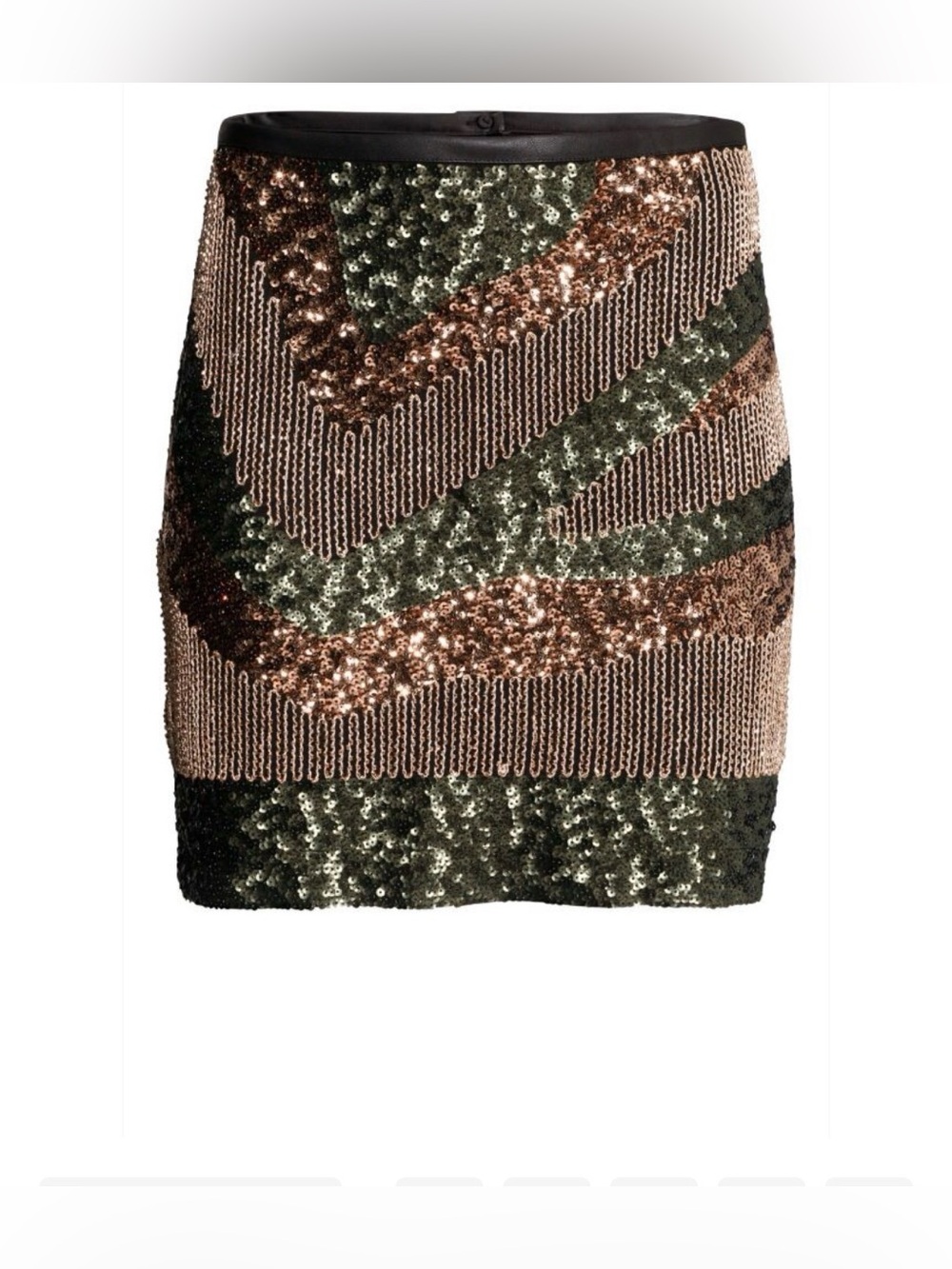 NWT H&M Sequin zigzag Mini Skirt in Olive and Copper Size 8